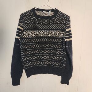 Vtg J G Hook Shetland Wool Black Cream Fair Isle Nordic Size 38 Small